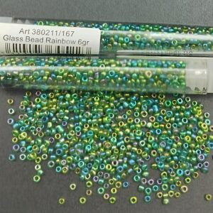 *Tube 6gr. Rocailles verre ~2mm Vert Rainbow 211/167