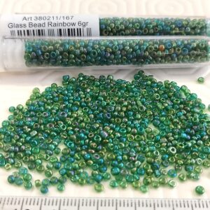 Tube 6gr. Rocailles verre ~2mm Vert Rainbow