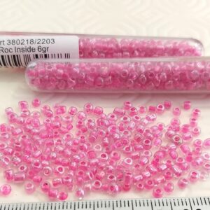 .Tube 6gr. Rocailles verre ~3mm  Rose barbie Roc inside