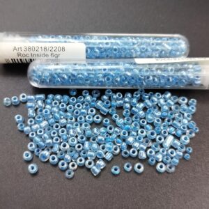 .Tube 6gr. Rocailles verre ~3mm Bleu Roc inside