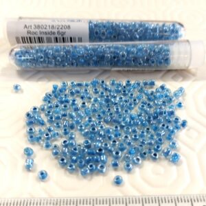 .Tube 6gr. Rocailles verre ~3mm Bleu Roc inside 218/22028