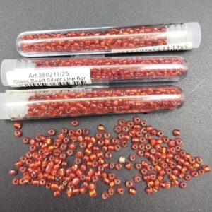- Tube 6gr. Rocailles verre ~3mm Rouge Silver line