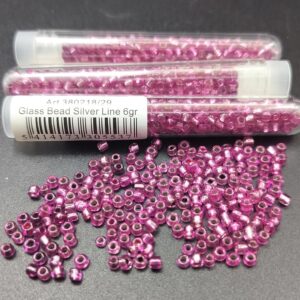 - Tube 6gr. Rocailles verre ~3mm Fuschia Silver line