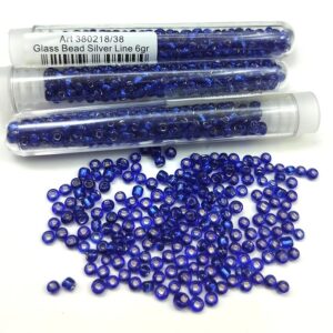 - Tube 6gr. Rocailles verre ~3mm Bleu royal Silver line
