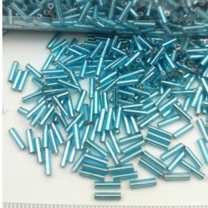 Sachet 500 gr. Rocailles-Bugles verre ~7mm Turquoise clinquant argent